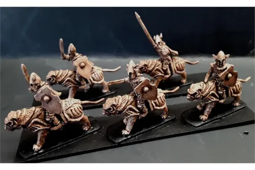 Delvian Cavalry with Swords & Shields on Heavily Armored Tiger (16 figures)