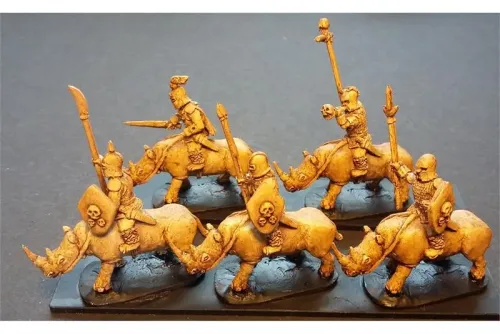 Hellian Cavalry with Spears and Shields on Unarmored Rhinos (16 figures)