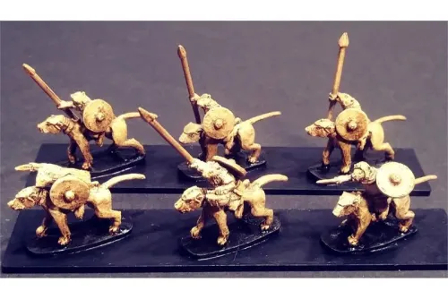 Vermian Cavalry Hand Weapons and Shields on Lightly Armored Ratweillers (16 figures)