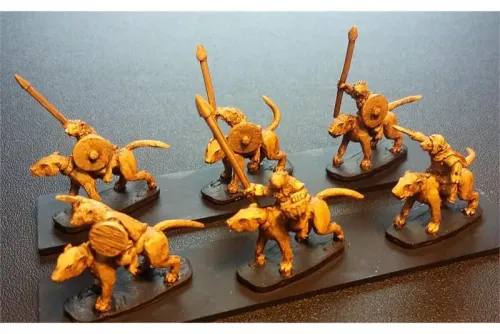 Vermian Cavalry with Spears and Shields on Unarmored Ratweillers (16 figures)