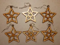 Set of 6 plywood Star Decorations